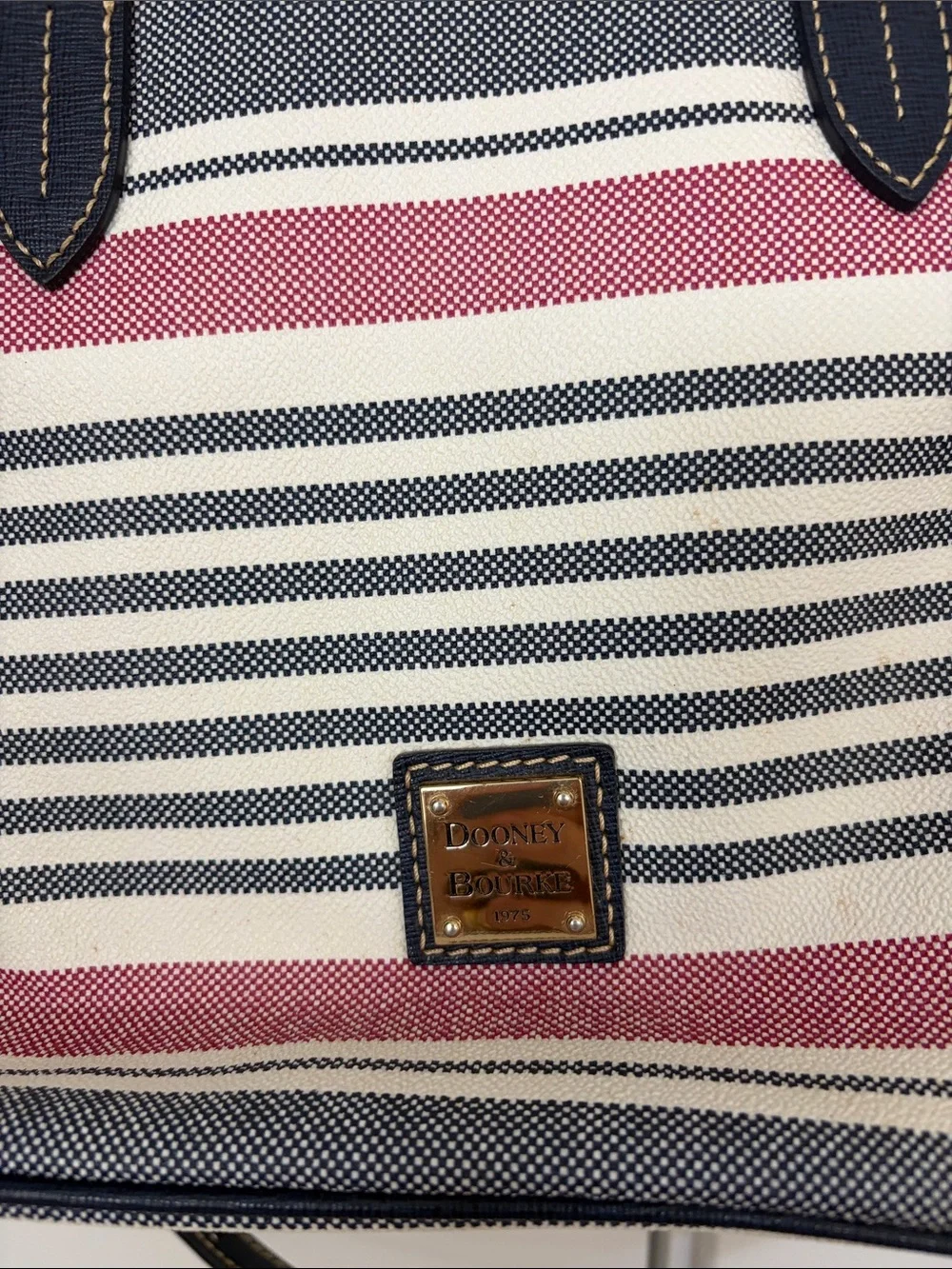 Dooney & Bourke Navy, White & Red Striped Shoulder Tote